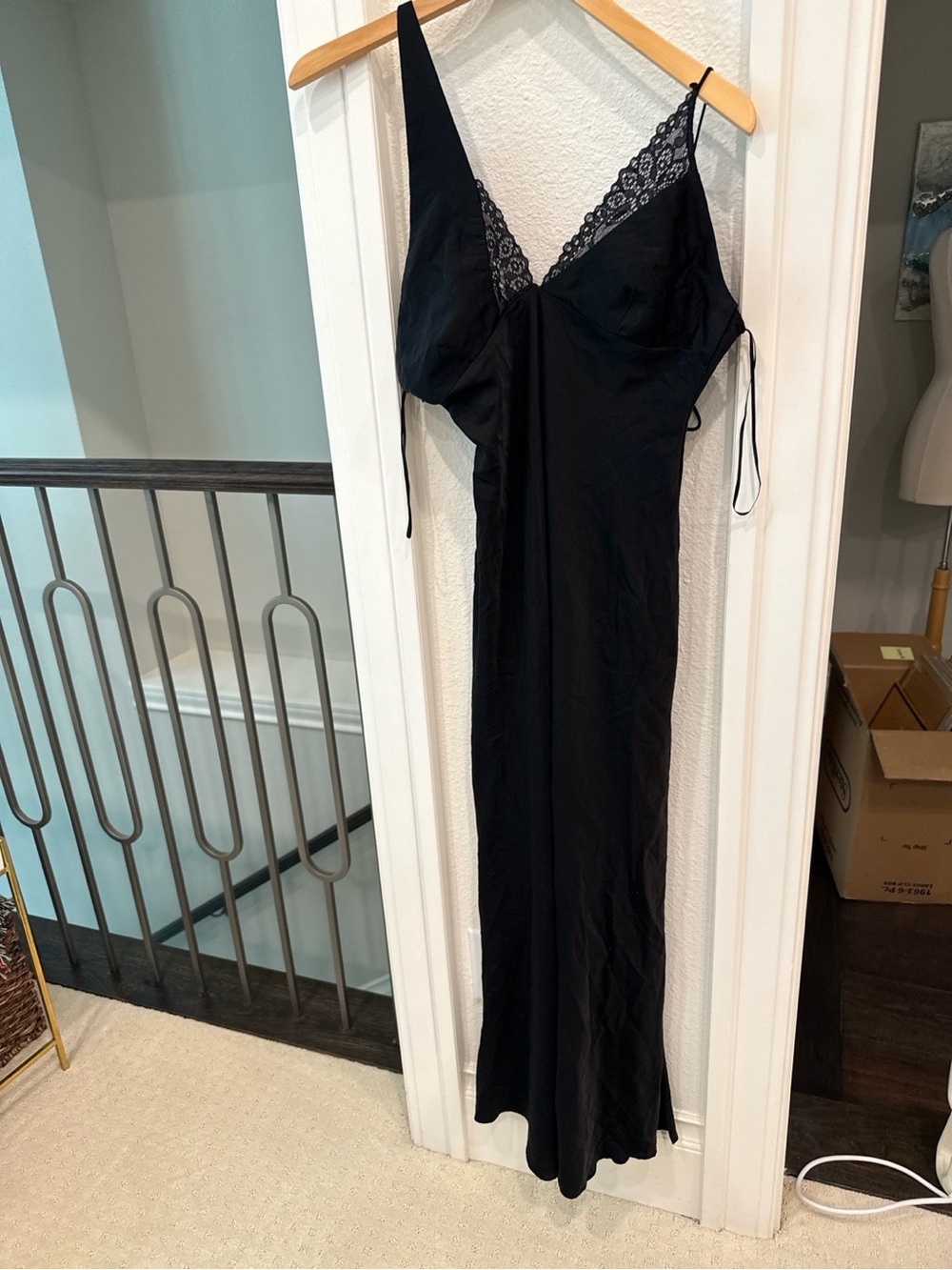 Bardot Black Lace Asymmetric Draped Maxi Slip Dress US 6 M - Picture 2 of 4